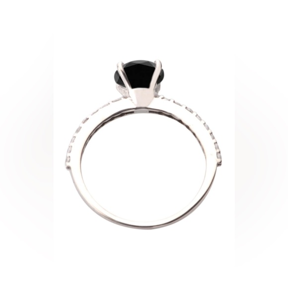 1.56Ct Round Shape Natural Earthmined Black Diamond Solitaire Ring In 925 Silver - Picture 3 of 8